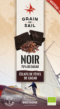 Tablette de chocolat noir 75% de cacao avec inclusions éclats de fèves de cacao